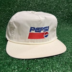 Vintage 80s 90s White Pepsi M&B Headwear USA Made Snapback Hat Cap